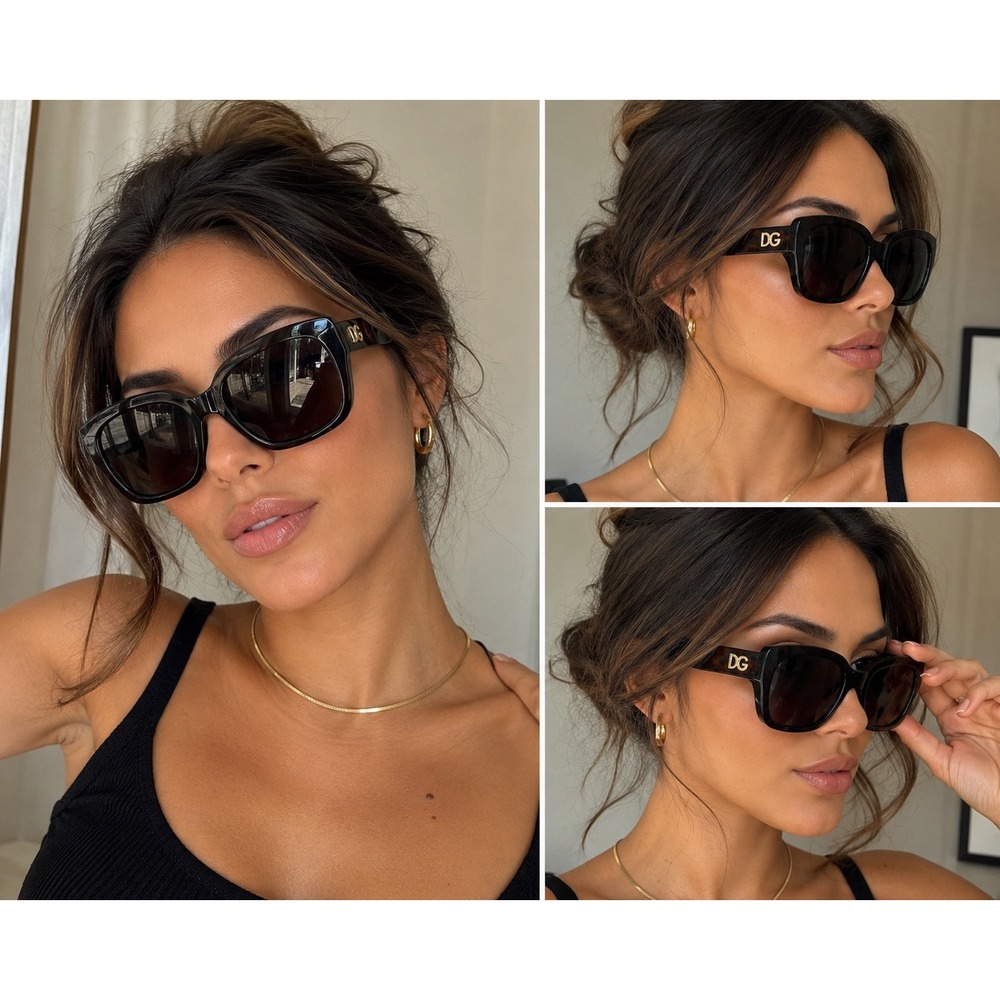 Dolce & Gabbana DG4054 Oversized Square Sunglasses Black Tortoise Gold Logo 55mm